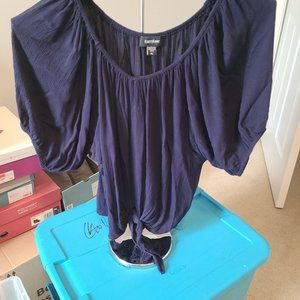 Navy Blue Tie Front Top